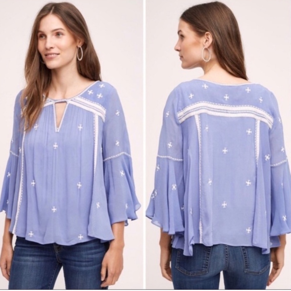Anthropologie Floreat Periwinkle Flowy Blouse